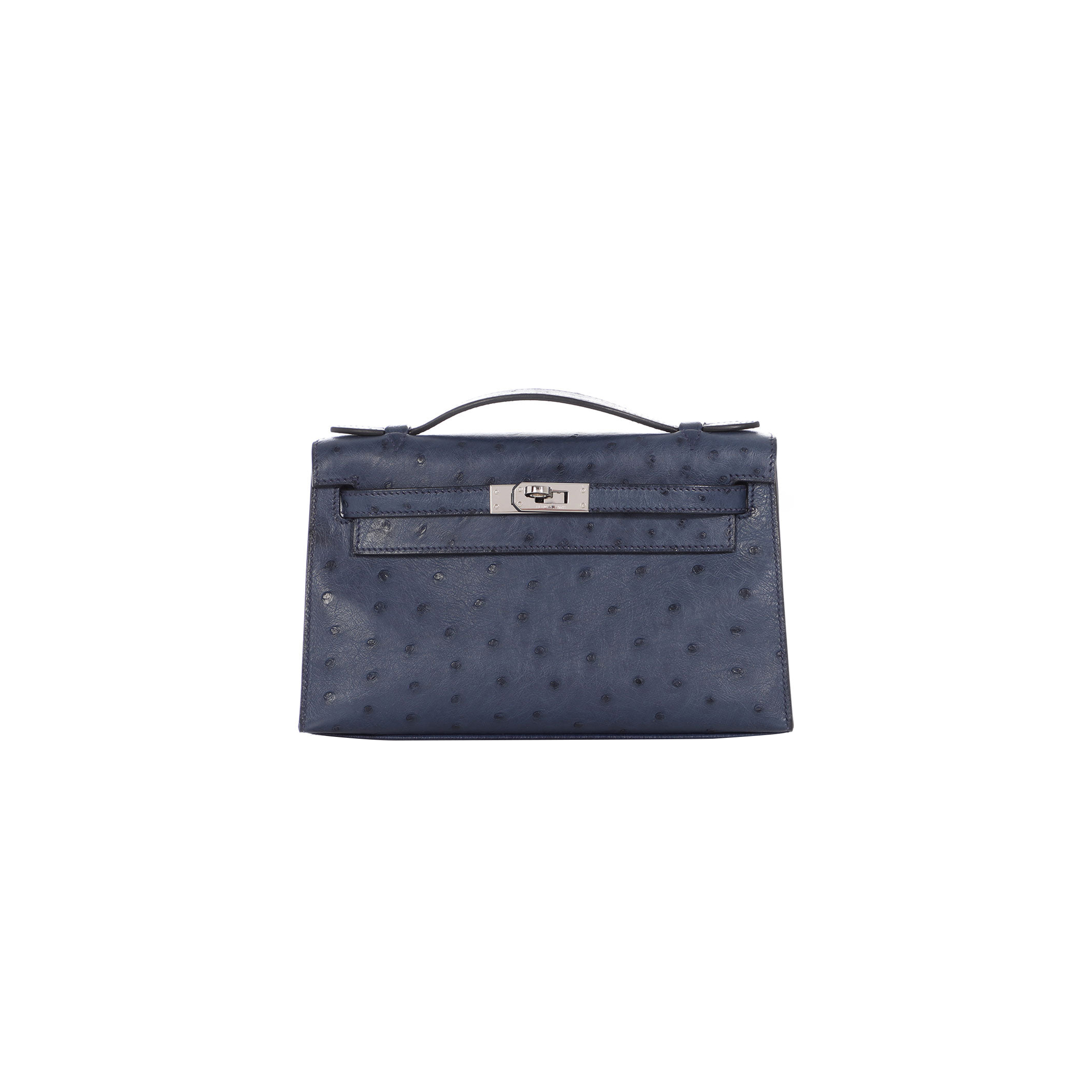 H**mes master bleu de malte ostrich kelly pochette (22*14*7cm)